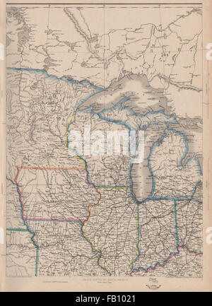 USA NORTH CENTRAL. Midwest. w / Minnesota Territory Pre-Dakota. ETTLING, 1862-Karte Stockfoto