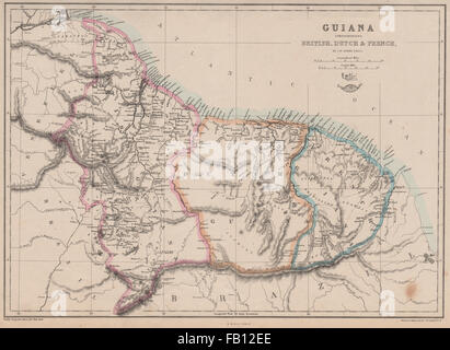 "Guyana begreifen, Briten, Niederländer & Französisch" Surinam-Guyana. LOWRY, 1862-Karte Stockfoto