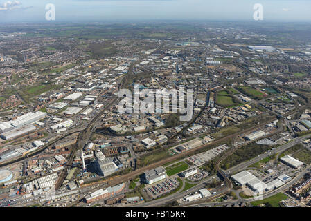 Eine Luftaufnahme entlang des Don Valley suchen Sie aus der Richtung von Sheffield Stockfoto