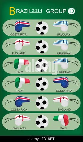 Brasilien 2014 Gruppe D, die Flaggen von 4 Nationen Fußball oder Fußball-Europameisterschaft im Final-Turnier in Brasilien. Stock Vektor