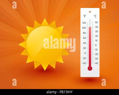 Die gelbe Sonne mit thermometer Stock Vektor