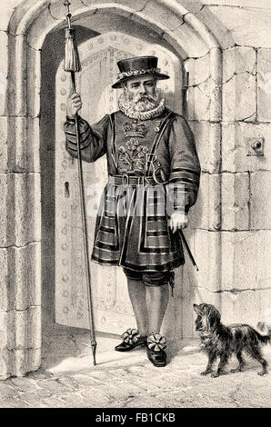 Ein Yeoman Warder von ihrer Majestät königlicher Palast und Festung der Tower of London oder Beefeater, zeremonielle Hüterin der Turm-o Stockfoto