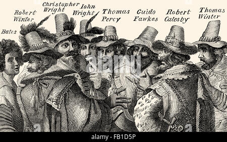 Acht der dreizehn Verschwörer, Guy Fawkes, Schießpulver-Plot, 1605, London, England, Europa Stockfoto