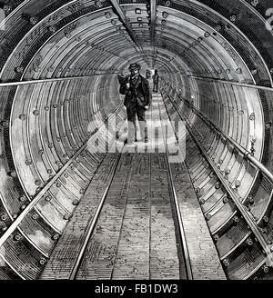 Der Thames Tunnel unter Wasser unter River in London Passagiere Fußgänger verwenden überquerte unter, 1825 Stockfoto