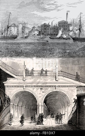 Der Thames Tunnel, ein Unterwasser-Tunnel unter der Themse in London, 1825, Stockfoto