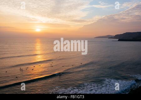 Sonnenuntergang am Kimmeridge Bucht, Dorset, Großbritannien Stockfoto