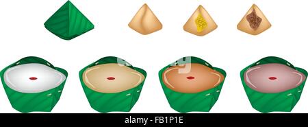 Illustration von sortierten gefüllte Teig-Pyramide-Dessert und chinesischen Pudding oder chinesische Zuckerbrot für Pay gegenüber Gott in Chines Stock Vektor