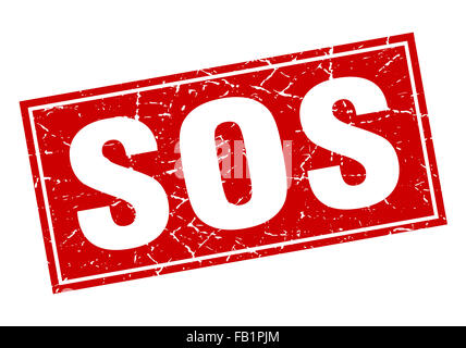 SOS-rotes Quadrat Grunge Stempel auf weiß Stockfoto