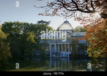 Sonne in den Bäumen des Retiro Parks, Madrid, Spanien Stockfoto