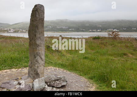 Ogham-Stein in der Nähe von Ballycrovane, Beara Halbinsel, County Cork, Munster, Irland Stockfoto