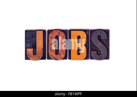Das Wort "Jobs" geschrieben isolierten Vintage Holz Buchdruck Typ auf einem weißen Hintergrund. Stockfoto