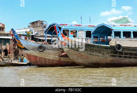 Boote im Tal des Flusses Mekong in Vietnam Stockfoto