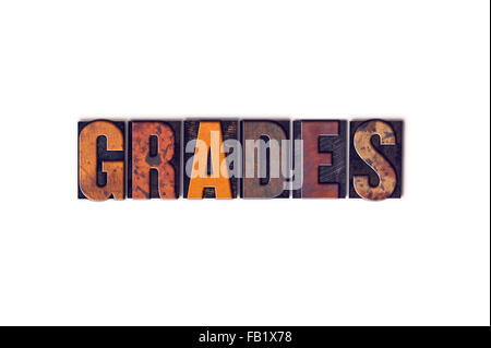 Das Wort "Klasse" geschrieben isolierten Vintage Holz Buchdruck Typ auf einem weißen Hintergrund. Stockfoto