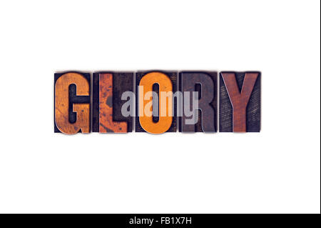 Das Wort 'Ruhm' geschrieben in isolierten Vintage Holz Buchdruck Typ auf einem weißen Hintergrund. Stockfoto