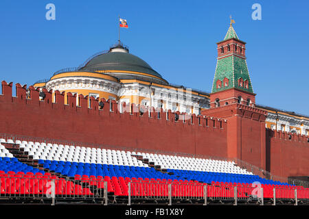 Sieg-Tag-Plätze außerhalb der Kremlmauer auf dem Roten Platz in Moskau, Russland Stockfoto