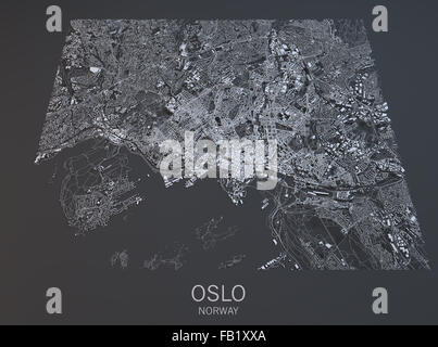 Oslo, Satellitenansicht, Karte, Stadt, Norwegen Stockfoto