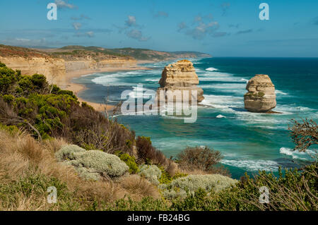 Ansicht Osten von den zwölf Aposteln, Great Ocean Road, Victoria, Australien Stockfoto