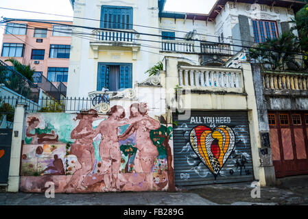 Santa Teresa Nachbarschaft, drei Grazien Wandbild, Rio De Janeiro, Brasilien Stockfoto