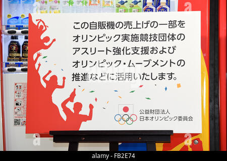 Tokio, Japan. 8. Januar 2016.  Japanischen Olympischen Komitees (JOC) und ihre offiziellen Partner Coca-Cola Japan halten eine Medienkonferenz am Tokyo Metropolitan Gymnasium in Tokio, Japan. Coca-Cola Japan implementiert das Spendenprogramm für sie die erste Finanzierung Maschine am Tokyo Metropolitan Gymnasium festgelegt. Bildnachweis: AFLO SPORT/Alamy Live-Nachrichten Stockfoto