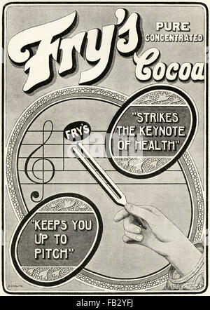 Original Vintage advert von 1900. Edwardian Werbung von 1908 Werbung Fry's Reine konzentriert Kakao für Gesundheit trinken. Stockfoto