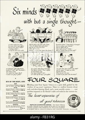Original volle Seite vintage Advert von 1950. Werbung Werbung 1953 vier quadratische Tabak von George Dobie & Sohn Ltd von Paisley Schottland. 50s Retro Stockfoto