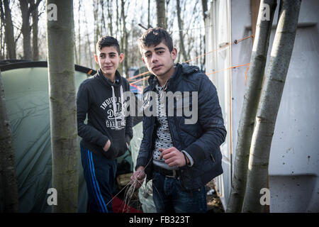 Szenen rund um die Migranten Camp nach den heftigen von den letzten Tagen in Grande Synthe neben Dunkerque, Frankreich auf 08.01.2016 Regenfällen Stockfoto