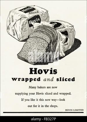 Original Vintage advert von 1950. Werbung Werbung 1953 Hovis gewickelt und geschnittenem Brot. 50s Retro Stockfoto
