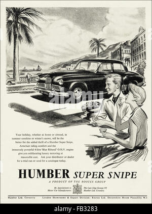 Original volle Seite vintage Advert von 1950. Werbung Werbung 1953 Humber Super Snipe in Coventry hergestellt. 50s Retro Stockfoto