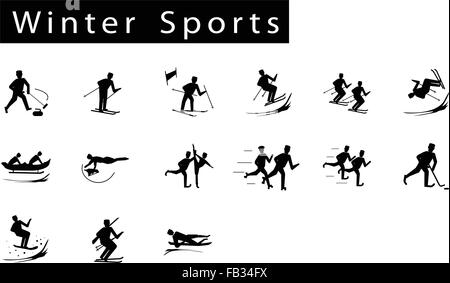 Abbildung Sammlung von 15 Wintersport Icons auf weißem Hintergrund. Stock Vektor
