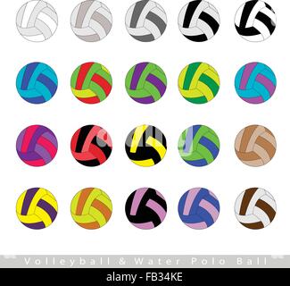 Abbildung Sammlung von bunten 16 Volleybälle oder Wasserball, Isolated on White Background. Stock Vektor