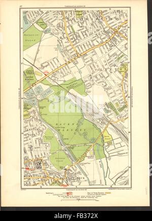 LEYTON: Hackney Marsh/Wick, Homerton, Walthamstow, Clapton Park, 1937 alte Karte Stockfoto