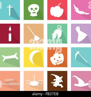 Feiertage und feste, Illustration-Kollektion von 16 Happy Halloween Icons für Halloween-Feier. Stock Vektor