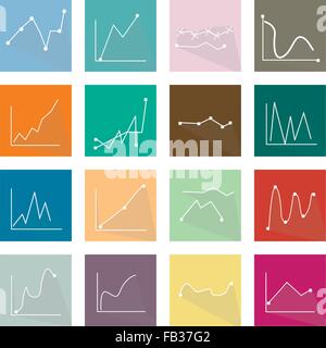 Symbole, Illustration-Satz von 16 Infografiken LinearRegression Chart und Graph Ikonenaufkleber flach. Stock Vektor
