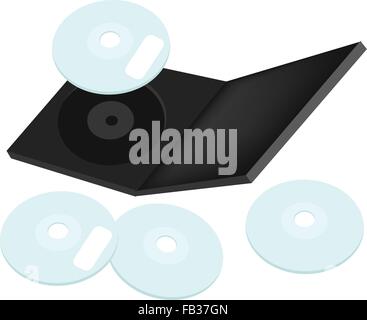 Computer und Technik, CD, DVD oder Blu-Ray Disc mit Compact Disc-Koffer, Isolated on White Background. Stock Vektor