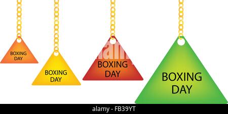 Sammlung von Boxing Day Dreieck Tag hält an einer goldenen Kette in vier verschiedenen Farben, Orange, gelb, rot und grün Stock Vektor