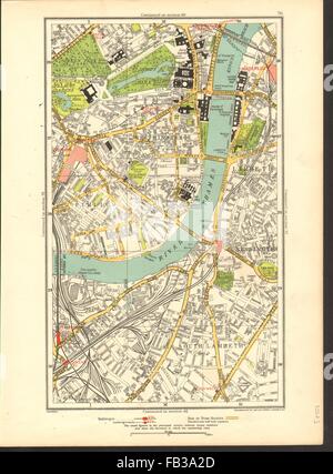 LONDON: Lambeth, Westminster, Victoria, Oval, Waterloo, Charing Cross, 1937 Karte Stockfoto