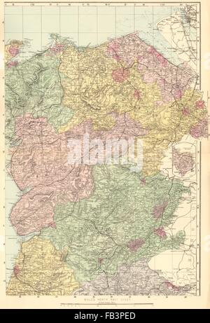 WALES (Nordosten): Flint Denbigh Merionethshire Clywd. GW-Speck, Karte 1883 alt Stockfoto