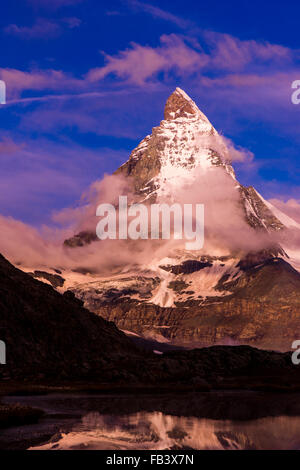 Berg Matterhorn, Monte Cervino, Mont Cervin, 4,478 m, Walliser Alpen, Rotenboden, Zermatt, Wallis, Schweiz Stockfoto