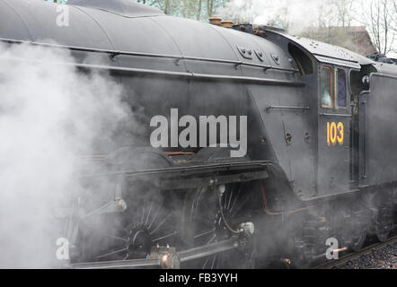 Flying Scotsman Dampflokomotive in Kriegszeit Lackierung getestet und Dampf machen auf der östlichen lancashire-Eisenbahn in lancashire vereinigtes Königreich Stockfoto