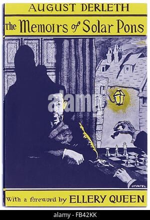 "Die Memoiren von Solar Pons" von August Derleth (1909-1971), das eine Sammlung von Krimi-Kurzgeschichten inspiriert von Sir Arthur Conan Doyles Sherlock Holmes (1859-1930). Illustration von Frank Utpatel (1905-1980), siehe Beschreibung für mehr Informationen. Stockfoto