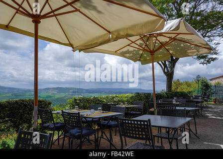 Blick vom Restaurant in Pienza Stockfoto