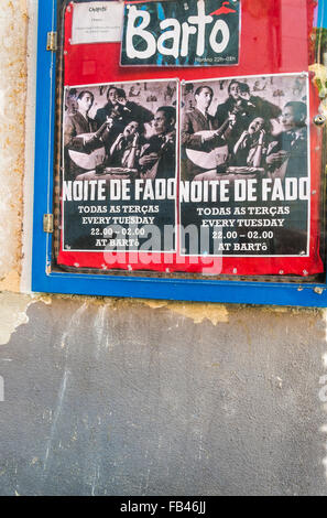 Plakatwerbung live Fado-Musik bei Bartos, Alfama, Lissabon, portugal Stockfoto