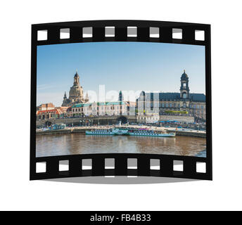 Blick über die Elbe, Secundogeniture, Frauenkirche und House of the Estates, Dresden, Sachsen, Deutschland Stockfoto