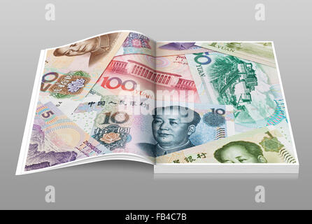 Viele Yuan Rechnungen mit dem Porträt von Mao Zedong nebeneinander liegen. Die chinesische Währung Renminbi, wurde 1949 eingeführt. Stockfoto