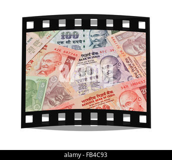 Viele indische Rupien Rechnungen mit dem Porträt von Mahatma Gandhi nebeneinander liegend, Indien, Asien Stockfoto