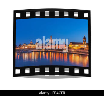 Blick auf Bruehls Terrasse, Akademie der Künste, Frauenkirche, die Secundogeniture und das Haus der Landstände, Dresden, Deutschland. Stockfoto