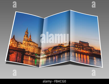 Blick über die Elbe, die Semperoper und der katholischen Hofkirche, Dresden, Sachsen, Deutschland, Europa Stockfoto