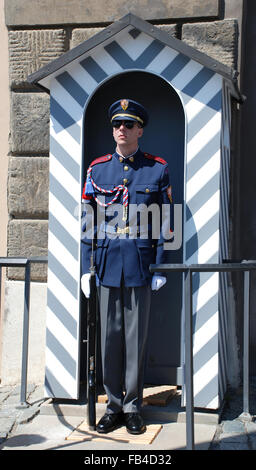 Soldaten bewachen Prager Burg Stockfoto