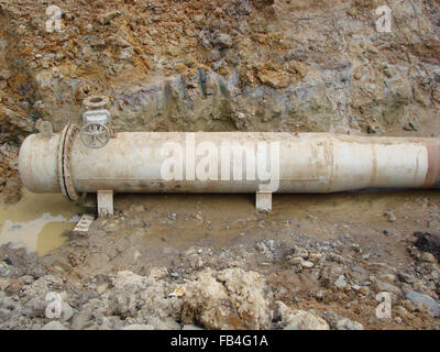 Rezeption-Kammer für den Kolben. Die Ausrüstung für den Einsatz der Reinigung Kolben in der Pipeline. Stockfoto