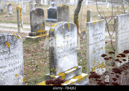 19. Jahrhundert Grabsteine in Nantucket, Massachusetts Friedhof gefunden. Stockfoto